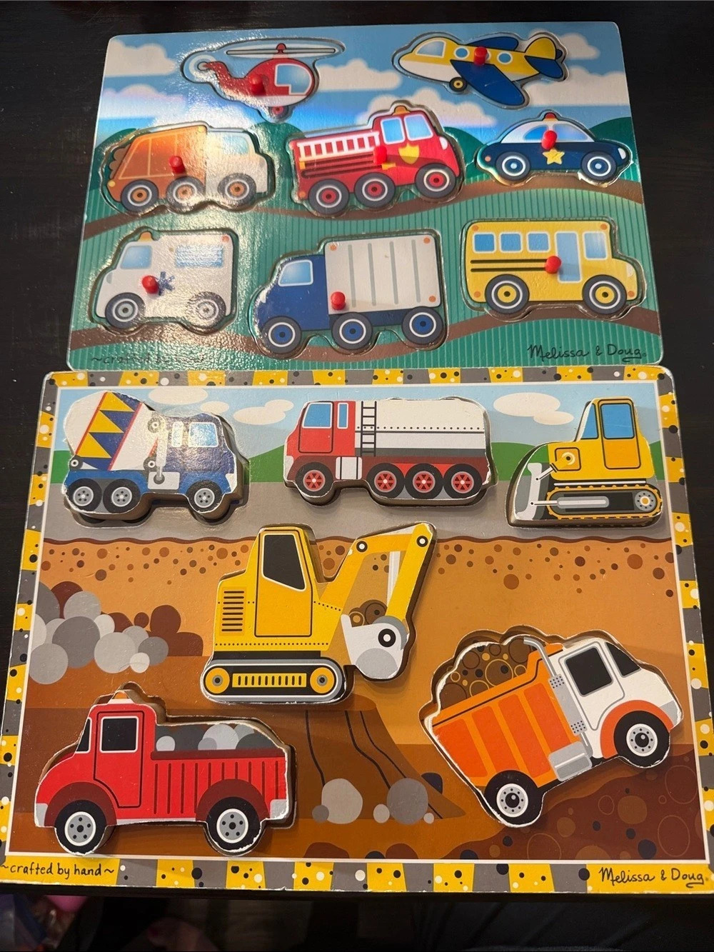 Melissa & Doug Vehicles Wooden Peg Puzzle & Construction Vehicles Chunky Puzzle